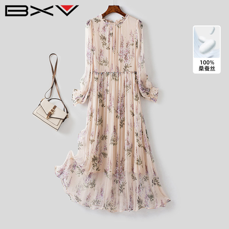 BXV优雅气质感花边真丝连衣裙