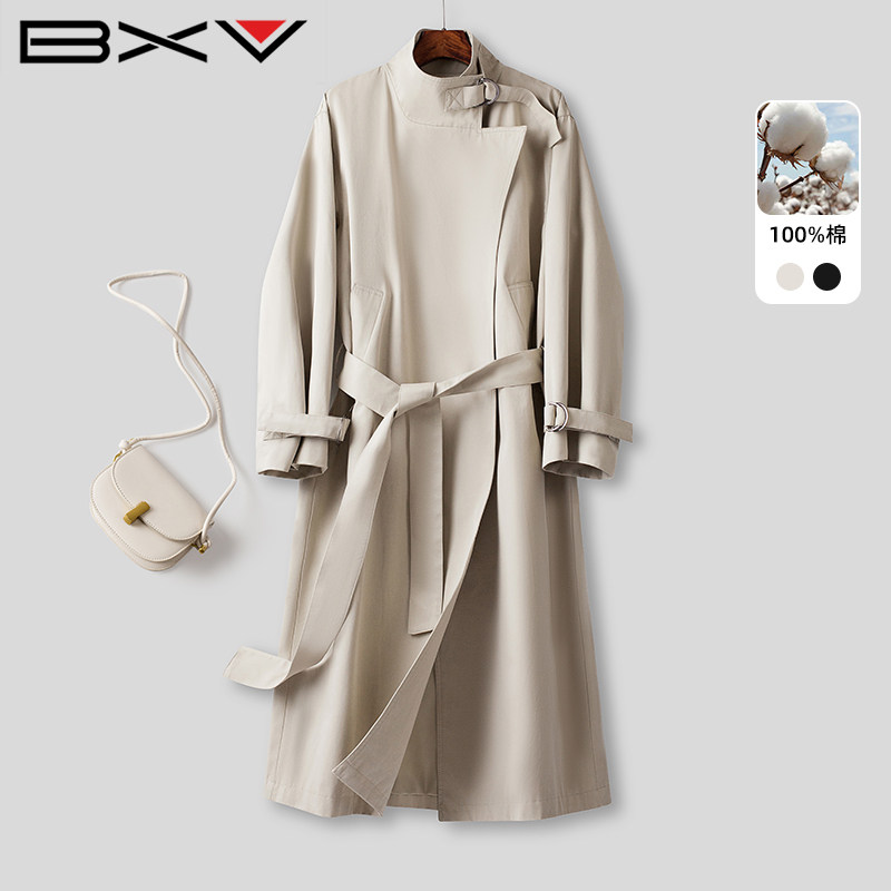 BXV女中长款纯棉立领英伦风衣