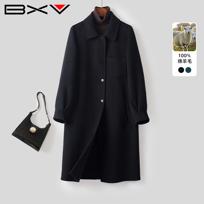 BXV100%羊毛中长款气质大衣