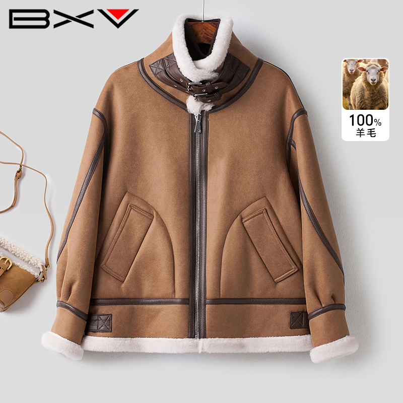 BXV皮毛一体机车风羊羔毛外套
