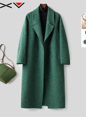 BXV大翻领双面羊绒大衣中长款2025秋冬新款双排扣澳洲羊毛呢外套