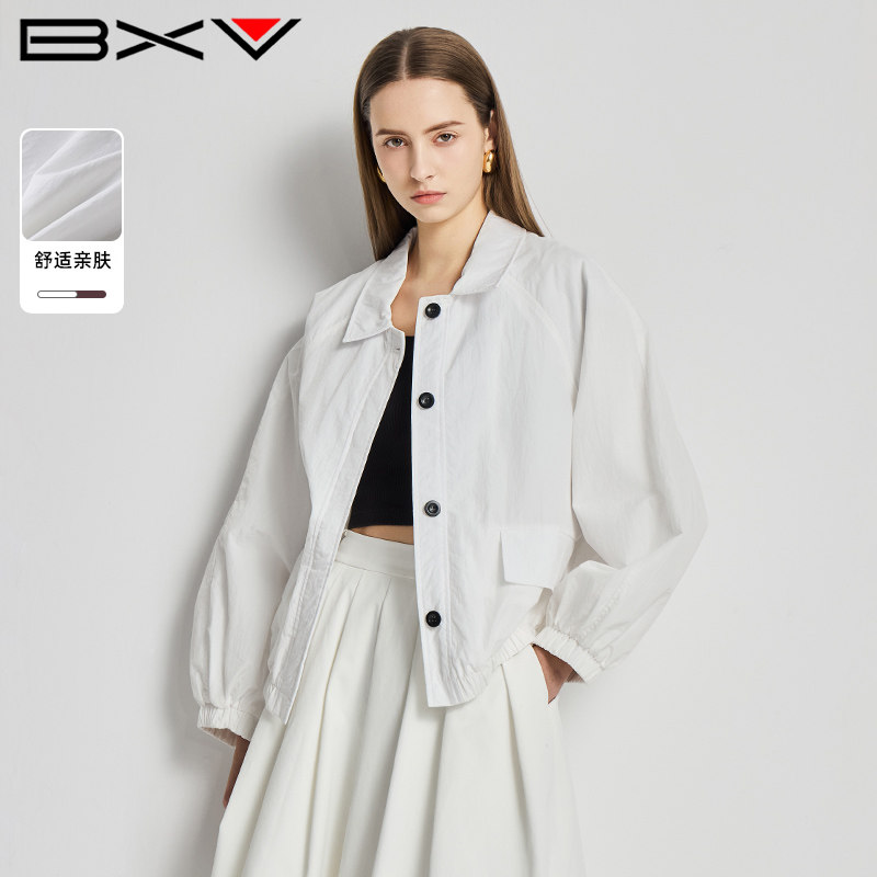BXV翻领短外套女2026春季新款通勤宽松夹克休闲短款上衣小个子潮