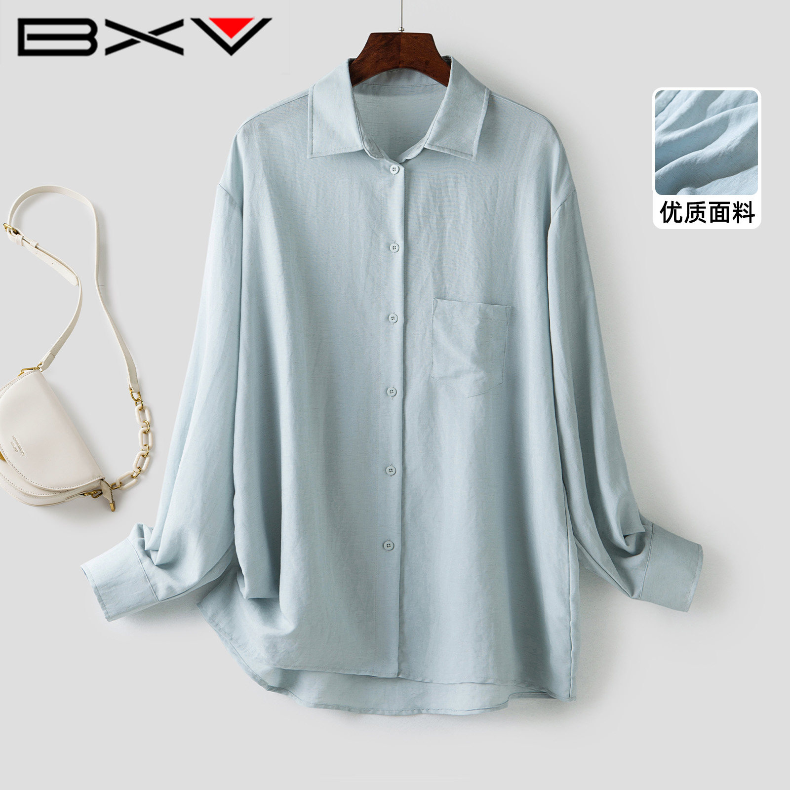BXV慵懒风长袖棉麻防晒衬衫女