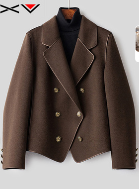 BXV复古小个子澳洲羊毛大衣女2025秋季新款英伦风双面羊绒短外套