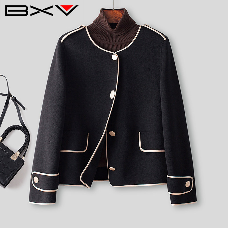 BXV小香风圆领双面羊绒大衣女2026春季新款小个子双面羊毛呢外套