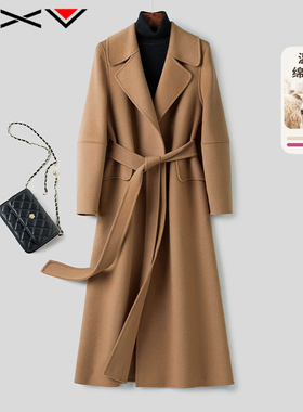 BXV系带双面羊绒大衣女中长款2025秋季新款气质澳毛双面呢外套潮