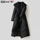 BXV黑色羊毛大翻领羽绒服女中长款 简约肌理感羽绒外套潮 2025冬季