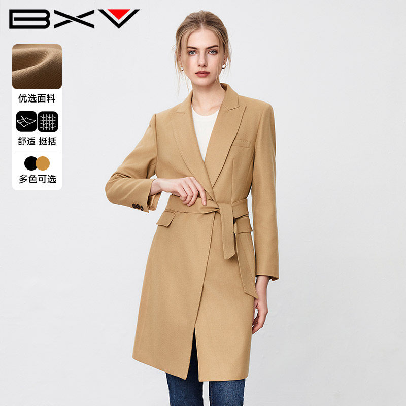 BXV高级感卡其色风衣女中长款2025春季新款休闲一粒扣西装领外套