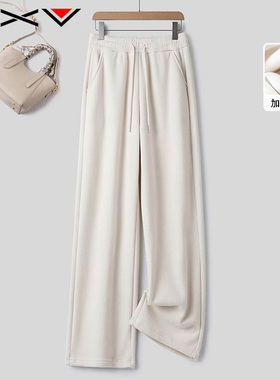 BXV时髦直筒裤2025冬季新款经典加绒加厚保暖高腰裤松紧腰休闲裤