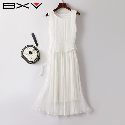 BXV无袖真丝连衣裙女中长款