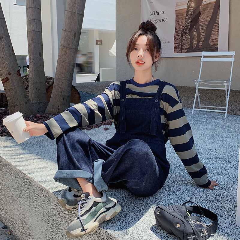 现货休闲圆领长袖T恤+背带裤套装297-8035-P140-K198，女装套装/套裙，艾艾淮淮