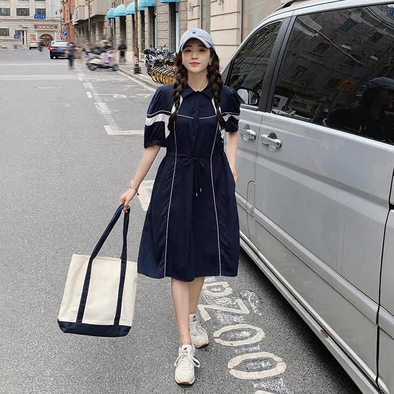 小个子撞色polo连衣裙女2023夏季新款法式茶歇学院风高级感衬衫裙,女装连衣裙,艾艾淮淮