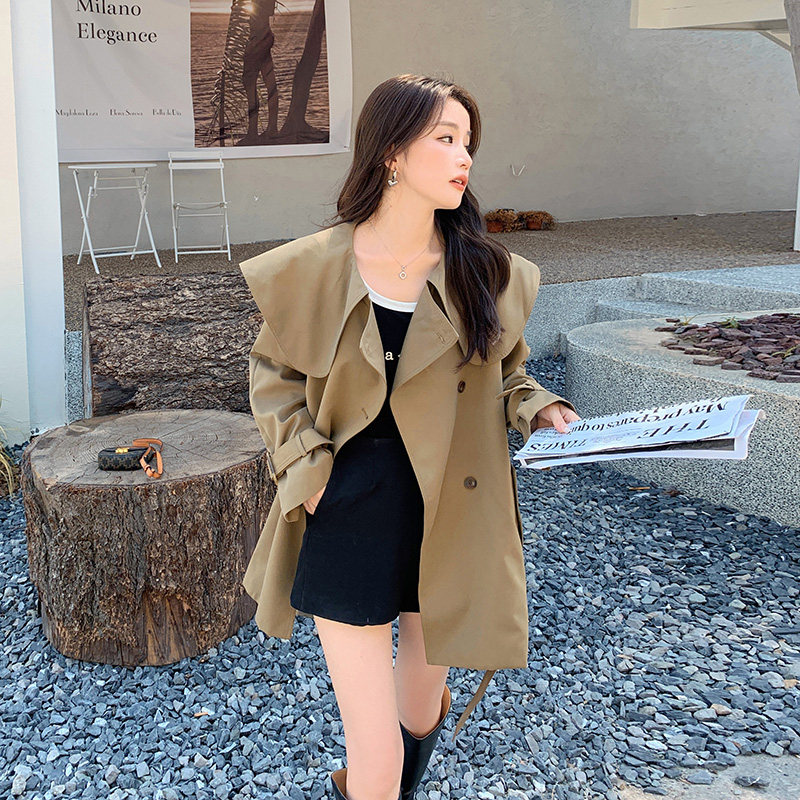 现货秋季新款娃娃领中长款休闲风衣外套297-8050-P145-K198，女装风衣，艾艾淮淮