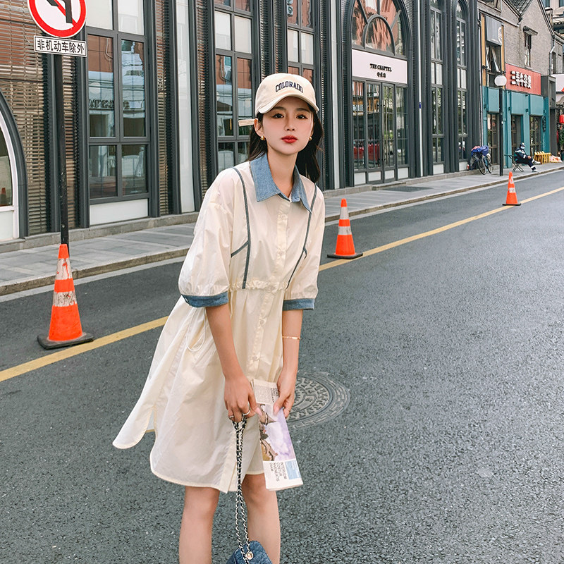 现货设计感短袖衬衫宽松抽绳连衣裙297-137-P115-K168,女装连衣裙,艾艾淮淮