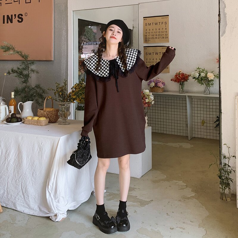 现货拼接娃娃领宽松卫衣裙297-011-P115-K168，女装连衣裙，艾艾淮淮