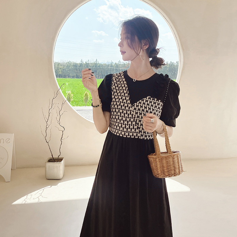 可盐可甜泡泡袖连衣裙女夏季2024年新款小个子法式高级感黑色裙子图片