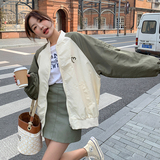 现货时尚流行撞色拉链宽松棒球服外套297-056，女装短外套，艾艾淮淮