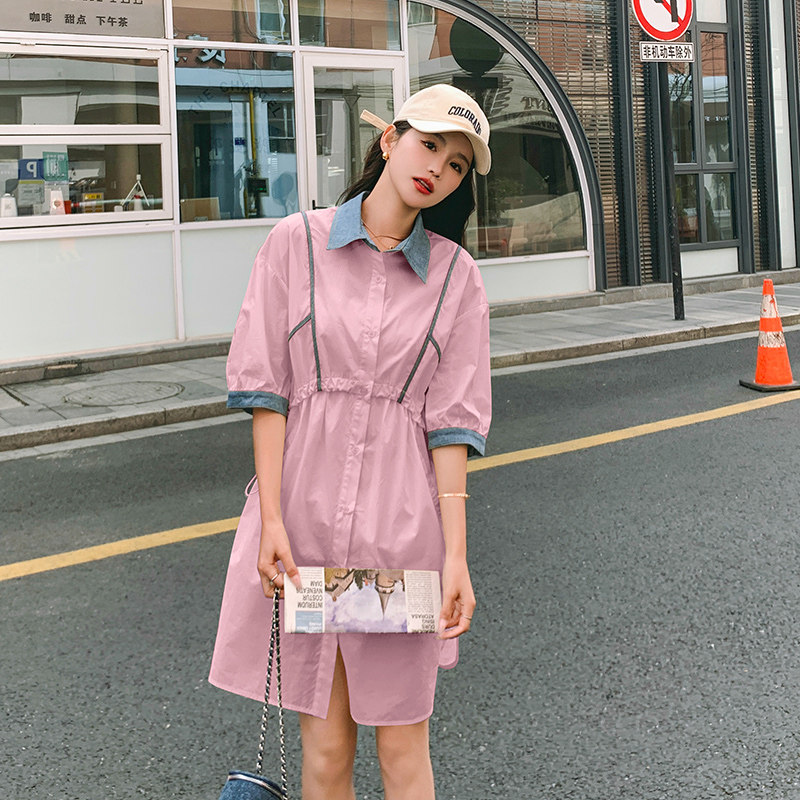 现货设计感短袖衬衫宽松抽绳连衣裙297-137-P115-K168，女装连衣裙，艾艾淮淮