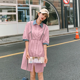 现货设计感短袖衬衫宽松抽绳连衣裙297-137-P115-K168，女装连衣裙，艾艾淮淮