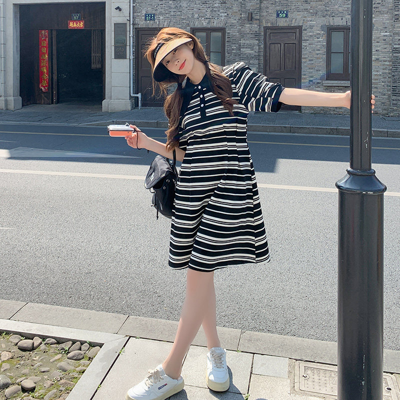 现货小个子撞色条纹POLO裙297-099-P115-K168,女装连衣裙,艾艾淮淮