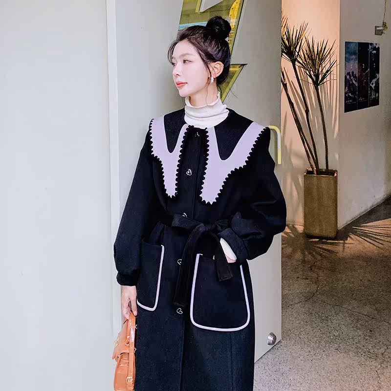 现货娃娃领设计感海军领呢大衣297-8102-P195-K278,女装毛呢外套,艾艾淮淮