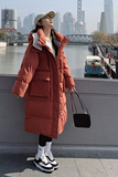 橘红色90白鸭绒长款羽绒服女冬2023年新款设计感小众炸街加厚外套，女装羽绒服，艾艾淮淮