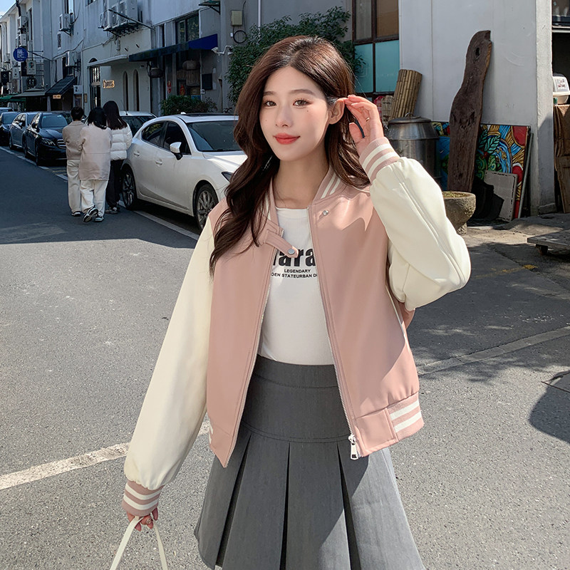 现货学院风皮衣棒球服短款外套297-053,女装短外套,艾艾淮淮