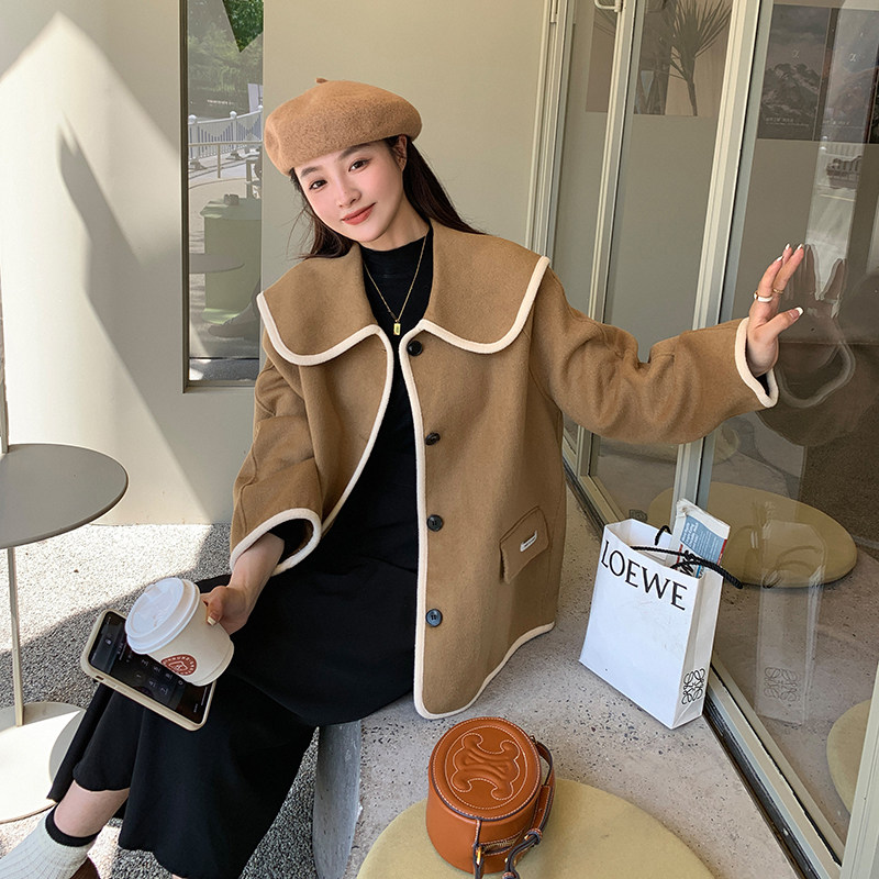 现货学院风小个子感娃娃领呢大衣297-8063-P150-K228,女装毛呢外套,艾艾淮淮
