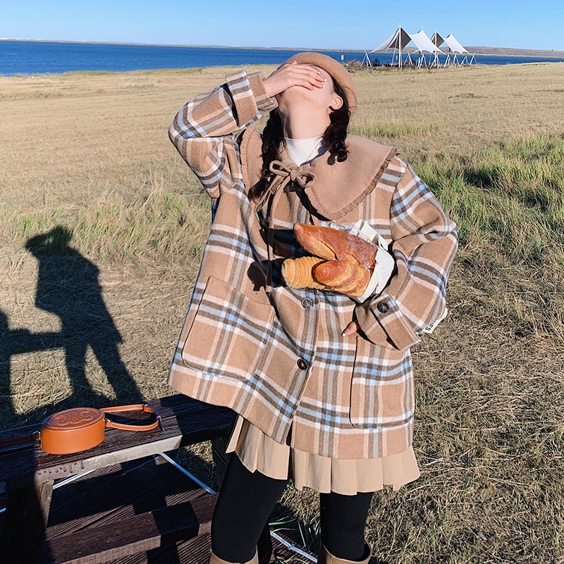 现货感撞色娃娃领毛呢外套(含羊毛)297-8083-P175-K258，女装毛呢外套，艾艾淮淮