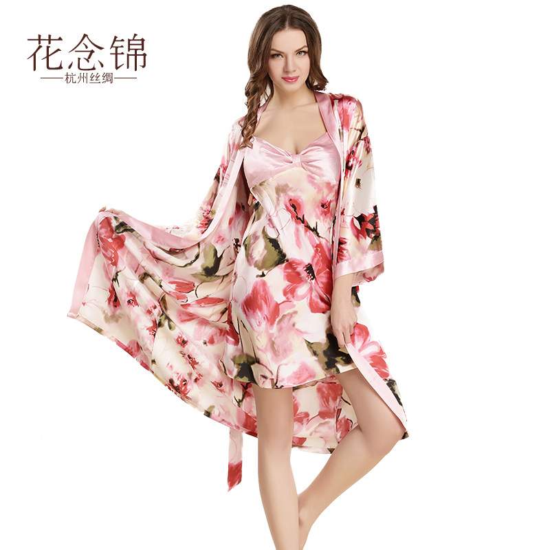 花念锦女士春秋真丝睡袍 浴袍两件套女年2022睡衣新款 桑蚕丝晨袍