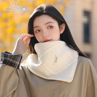 韩系氛围感高品质针织围巾女秋冬季保暖百搭软糯穿插围脖短款纯色