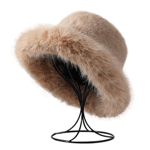 冬季大头围复古毛绒渔夫帽子女加厚仿皮草保暖百搭日系护耳盆帽潮