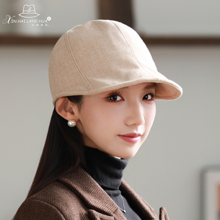 美式复古贝雷帽女秋冬时尚百搭简约前进帽韩版个性短檐鸭舌画家帽