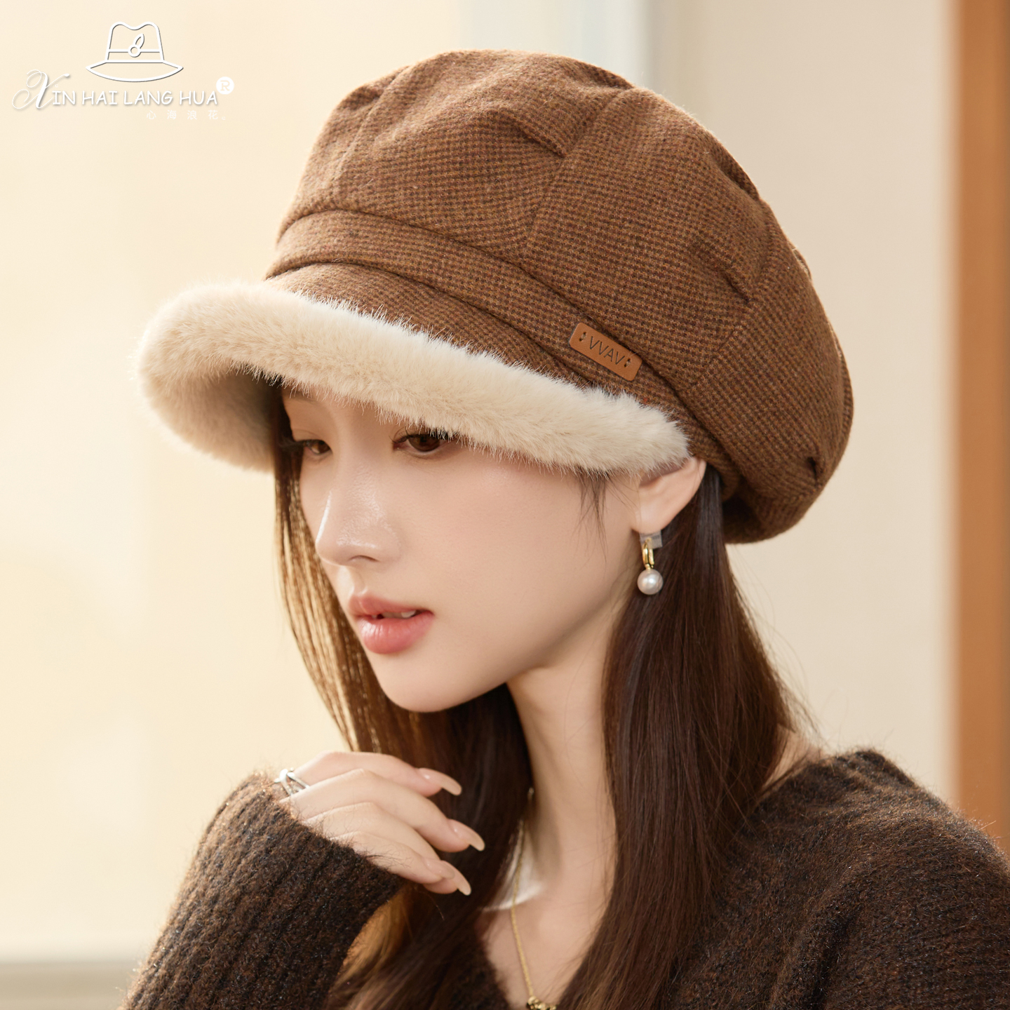 毛绒渔夫帽冬季日系百搭显脸小