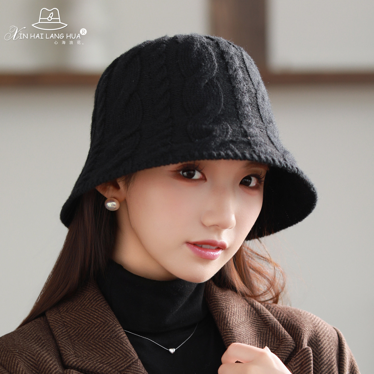 麻花针织渔夫帽子女秋冬季韩版百搭显脸小水桶帽素颜遮脸时尚盆帽