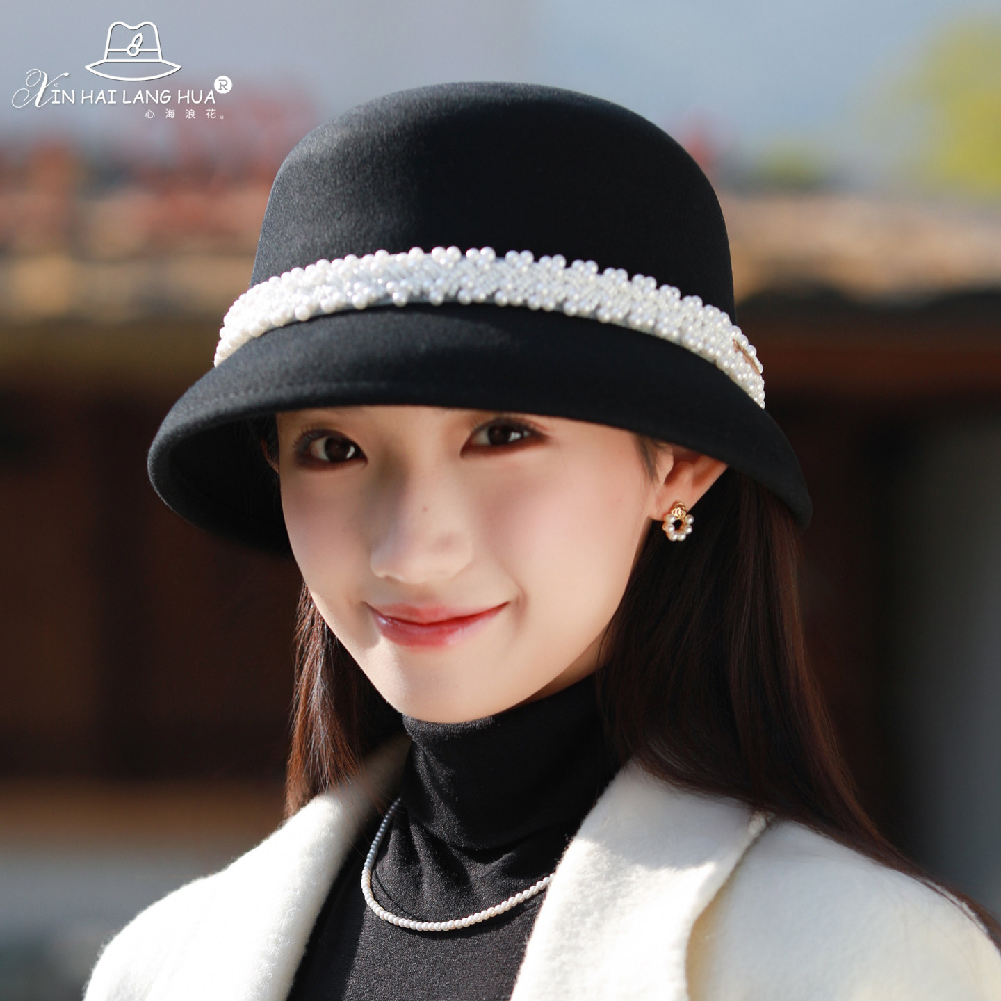 赫本风优雅珍珠礼帽女秋冬季时尚百搭气质盆帽保暖羊毛呢渔夫帽子,服饰配件/皮带/帽子/围巾,帽子,淘宝优惠券,粉丝福利购,淘宝优惠卷