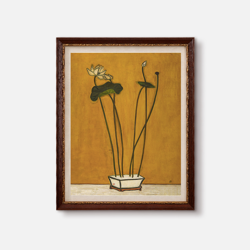 常玉荷花静物装饰画小众艺术高级感客餐厅房间摆件挂画壁画图片