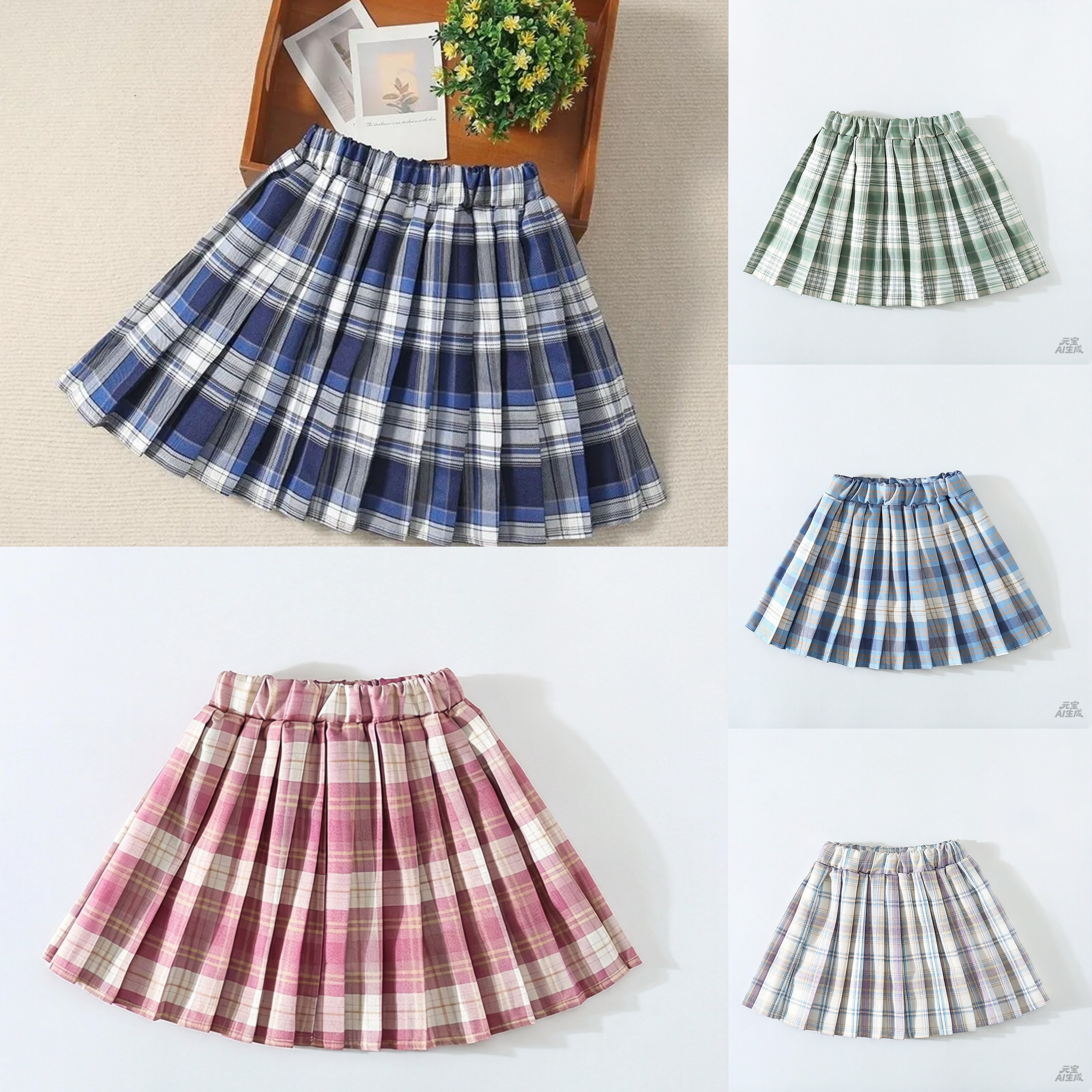 儿童百褶半身裙开学新款夏季女童洋气格子裙学院风百搭春秋款短裙