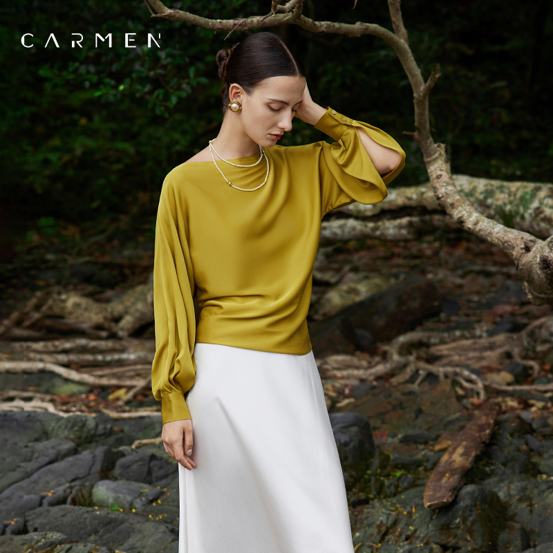 卡蔓高端大牌重磅真丝上衣女25秋新款高级感OL气质长袖桑蚕丝衬衫