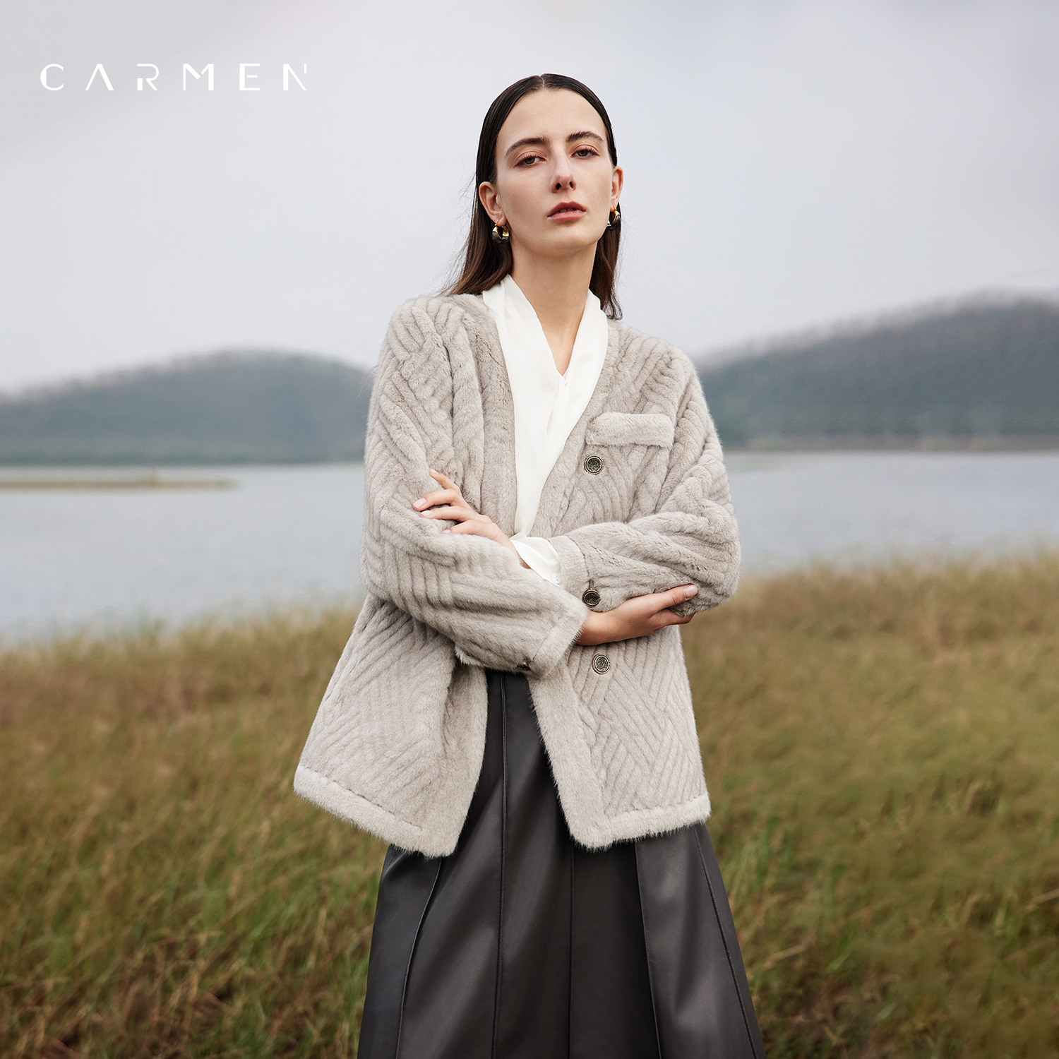 【商场同款】卡蔓仿水貂绒皮草外套女短款25冬季高级感小香风大衣