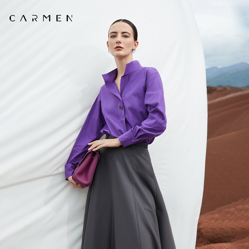 Carmen高端匹马棉衬衫女上衣长袖2025冬季通勤百搭OL职场气质衬衣