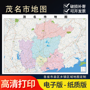 2026新款茂名市地图办公室挂图高清壁贴超大装饰画定制