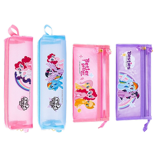 一正小马宝莉网纱笔袋大容量文具收纳袋拉链袋可爱新款铅笔盒透明纱网笔袋儿童文具袋小学生女生高颜值收纳袋