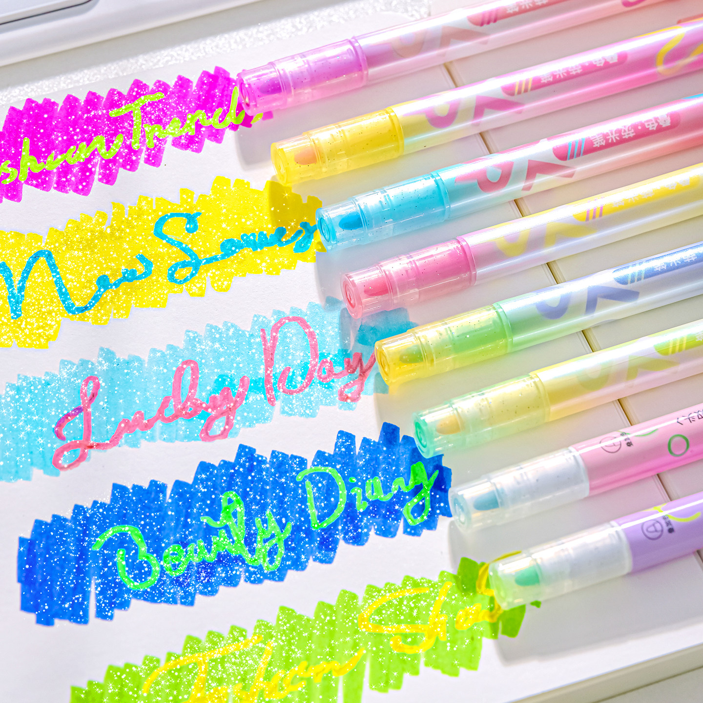 双头双色可叠色荧光笔闪光