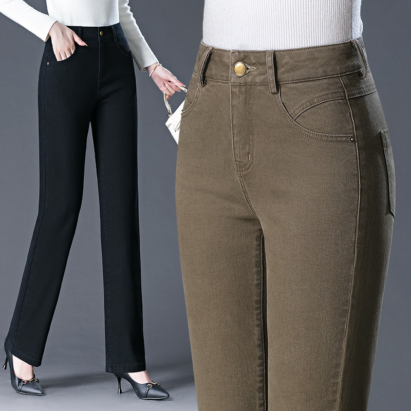逸阳女裤2026春秋新款品牌牛仔裤百搭中老年高腰显瘦小直筒长裤子