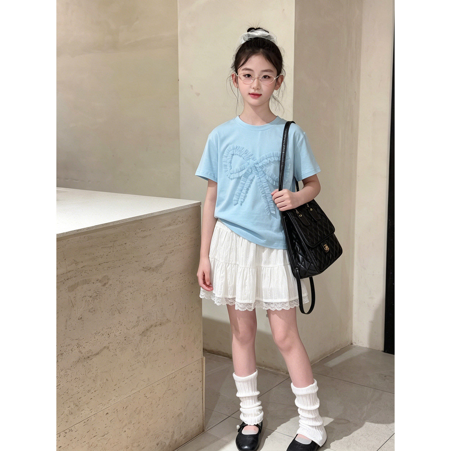 壹妈女童夏季短袖蛋糕裙两件套图片