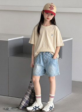 壹妈童装10-16岁女童牛仔短裤中大童夏季新款宽松休闲百搭五分裤