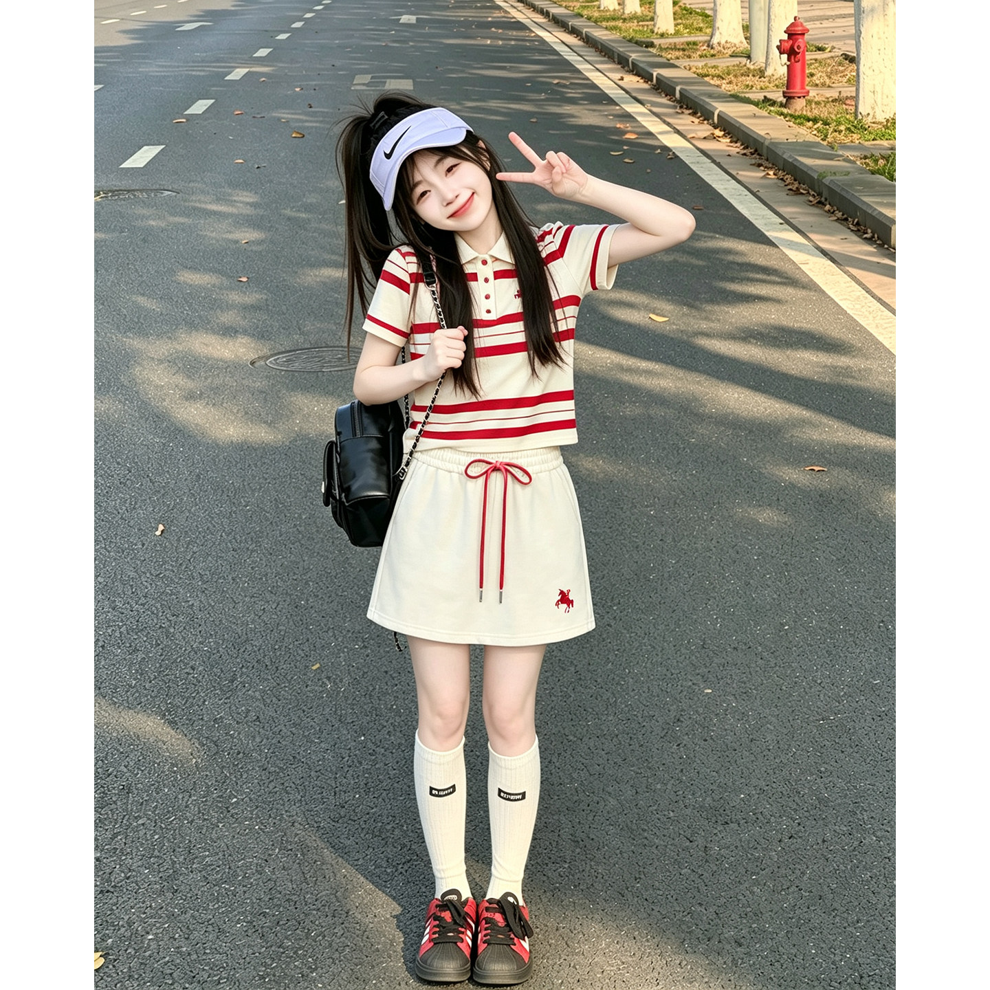 壹妈女大童夏季POLO短袖两件套图片