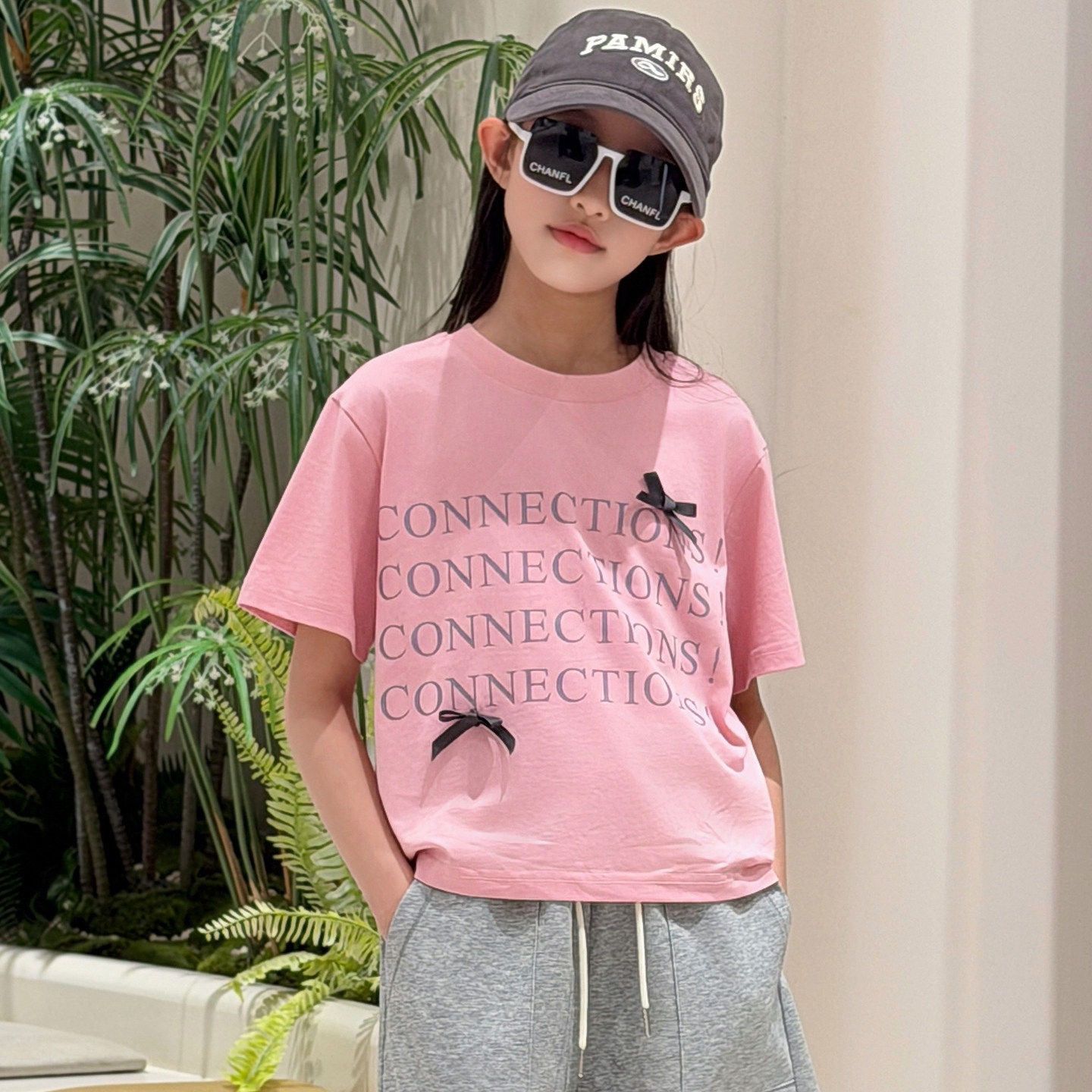 壹妈童装女童粉色印花T恤