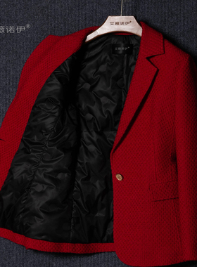 艾薇诺伊法式名媛小香风羽绒小西装女优雅显瘦OL通勤红色保暖外套